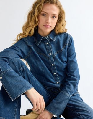 Slim Bell Western Shirt in Midnight Wash