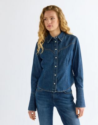 Slim Bell Western Shirt in Midnight Wash