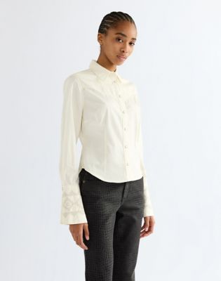 Slim Bell Western Shirt in Egret