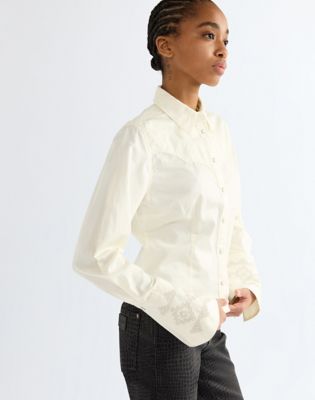 Slim Bell Western Shirt in Egret