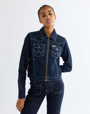 Slim Seamed Denim Jacket in Dark Orbit