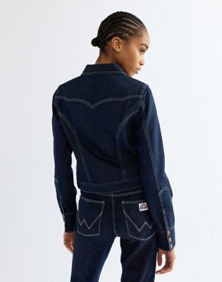 Slim Seamed Denim Jacket in Dark Orbit