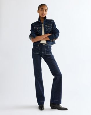Slim Seamed Denim Jacket in Dark Orbit
