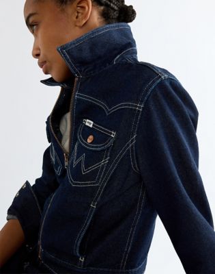 Slim Seamed Denim Jacket in Dark Orbit