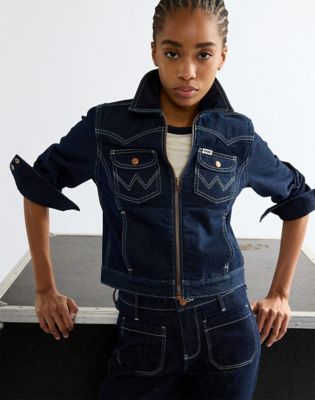 Slim Seamed Denim Jacket in Dark Orbit