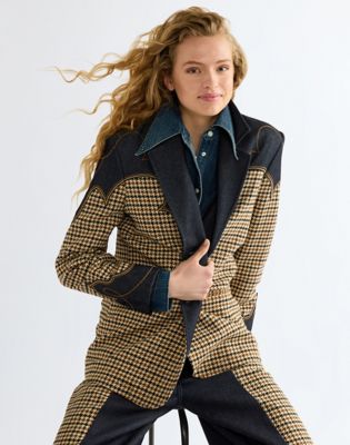 Regular Houndstooth Blazer in Rinse