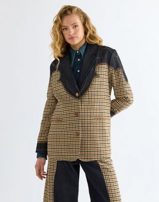 Regular Houndstooth Blazer in Rinse