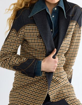 Regular Houndstooth Blazer in Rinse