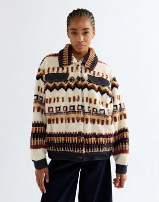 Relaxed Sherpa Trucker Jacket in Fun Fairisle