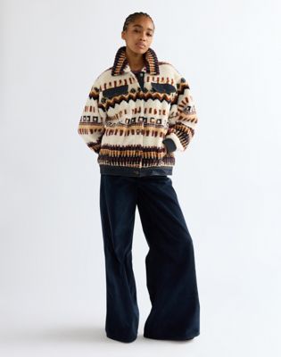 Relaxed Sherpa Trucker Jacket in Fun Fairisle