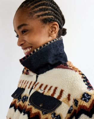 Relaxed Sherpa Trucker Jacket in Fun Fairisle