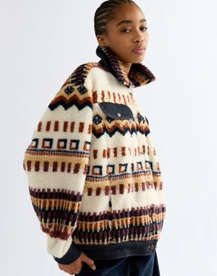 Relaxed Sherpa Trucker Jacket in Fun Fairisle