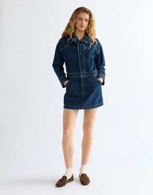 Relaxed Moto Dress in Rawhide Blue