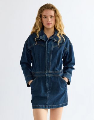 Relaxed Moto Dress in Rawhide Blue