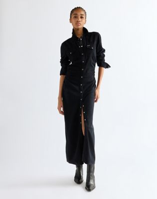 Slim Cinched Waist Maxi Dress in Black Fade