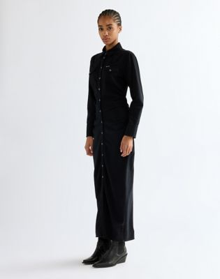 Slim Cinched Waist Maxi Dress in Black Fade