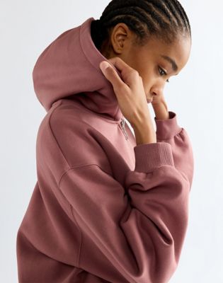 Oversized Zip Up Hoodie in Rose Brown