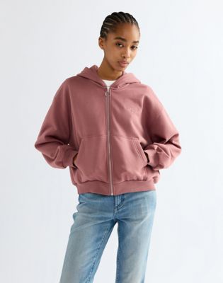 Oversized Zip Up Hoodie in Rose Brown
