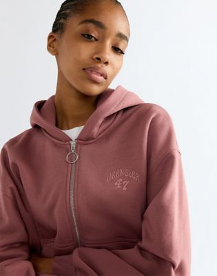 Oversized Zip Up Hoodie in Rose Brown
