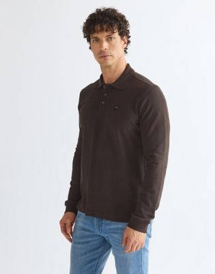 Long Sleeve Regular Polo Shirt in Chocolate Torte