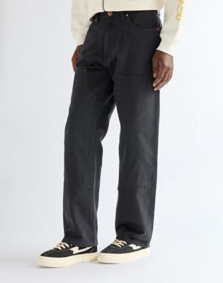 Relaxed Double Knee Carpenter Trousers in Jet Black