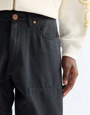Relaxed Double Knee Carpenter Trousers in Jet Black