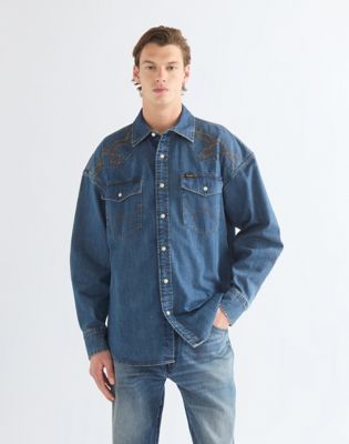 Oversized Western Shirt in River Rock