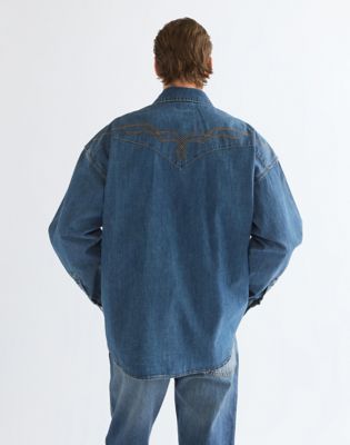 Oversized Western Shirt in River Rock