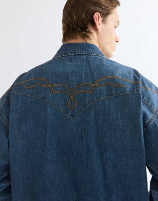 Oversized Western Shirt in River Rock