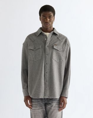Oversized Western Shirt in Black Heather