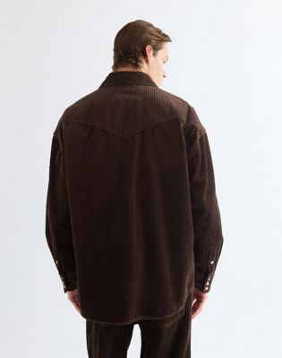 Oversized Western Shirt in Coffee