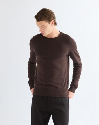 Regular Crew Neck Knit Sweater in Chocolate Torte