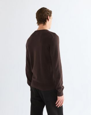 Regular Crew Neck Knit Sweater in Chocolate Torte