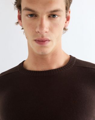 Regular Crew Neck Knit Sweater in Chocolate Torte