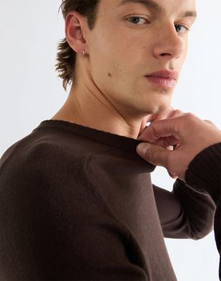 Regular Crew Neck Knit Sweater in Chocolate Torte