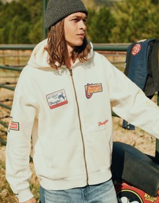 Vintage Graphic Zip Hoodie in Bright White