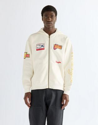 Vintage Graphic Zip Hoodie in Bright White