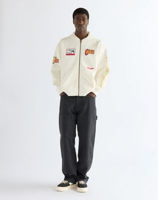 Vintage Graphic Zip Hoodie in Bright White