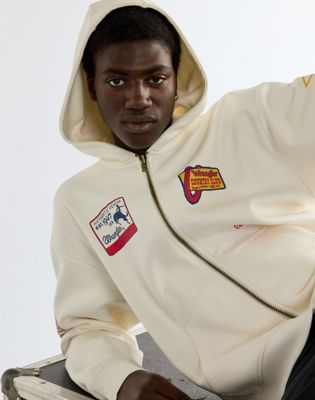 Vintage Graphic Zip Hoodie in Bright White
