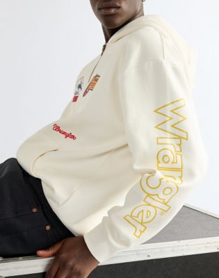 Vintage Graphic Zip Hoodie in Bright White
