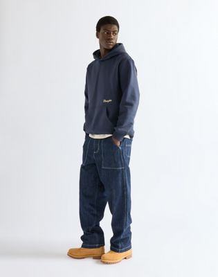 Relaxed Embroidery Hoodie in Dark Sapphire