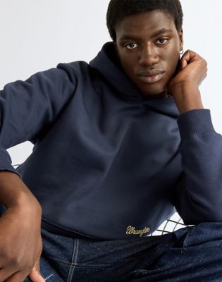 Relaxed Embroidery Hoodie in Dark Sapphire
