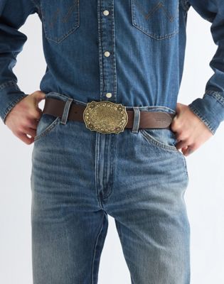 Oversized Buckle Leather Belt in Dark Brown