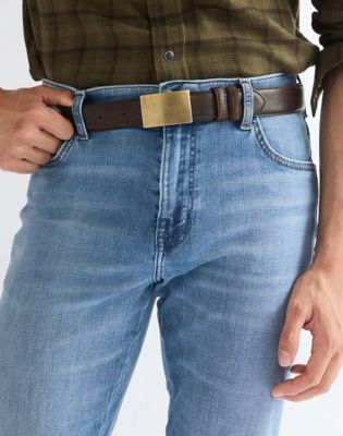 Plate Buckle Leather Belt in Dark Brown