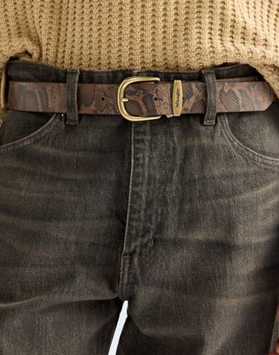 Snake Leather Belt in Dark Brown