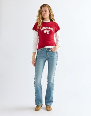 Low Rise Lace Up Bootcut Jean in Wild Mustang