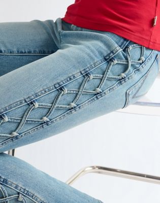 Low Rise Lace Up Bootcut Jean in Wild Mustang