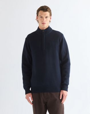 Regular Quarter Zip Knit Sweater in Dark Sapphire