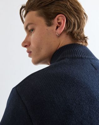 Regular Quarter Zip Knit Sweater in Dark Sapphire