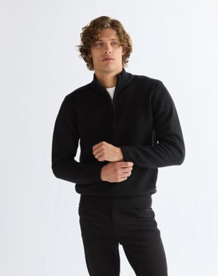 Regular Quarter Zip Knit Sweater in Black